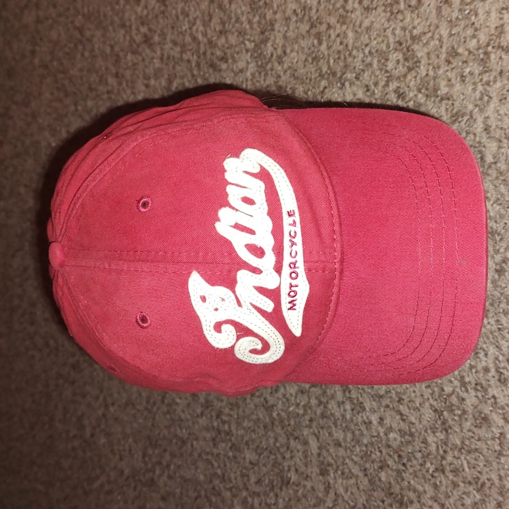 Indian Motorcycle Embroider Red Cream Strap-on Hat Cap